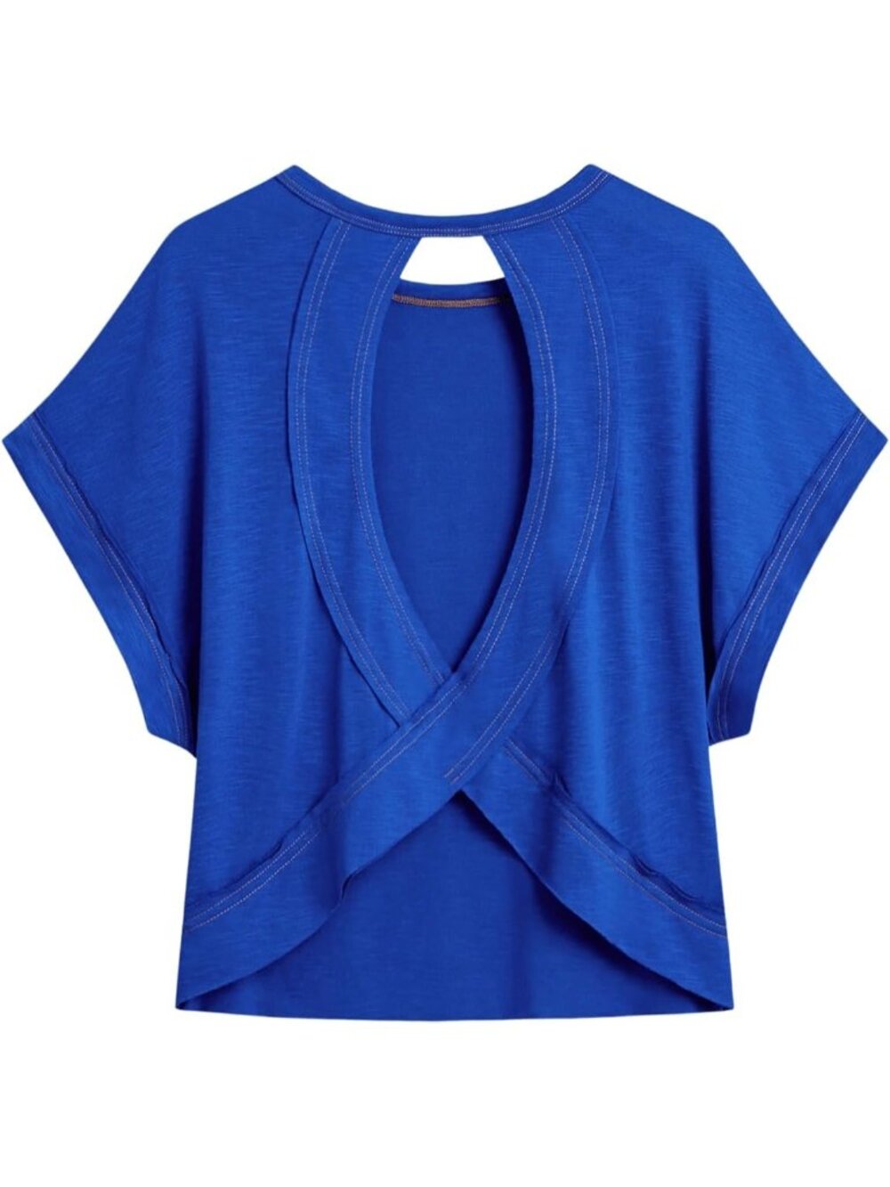 Women's Plain Royal Blue Open Back Tops Workout Backless Casual Athletic Shirts